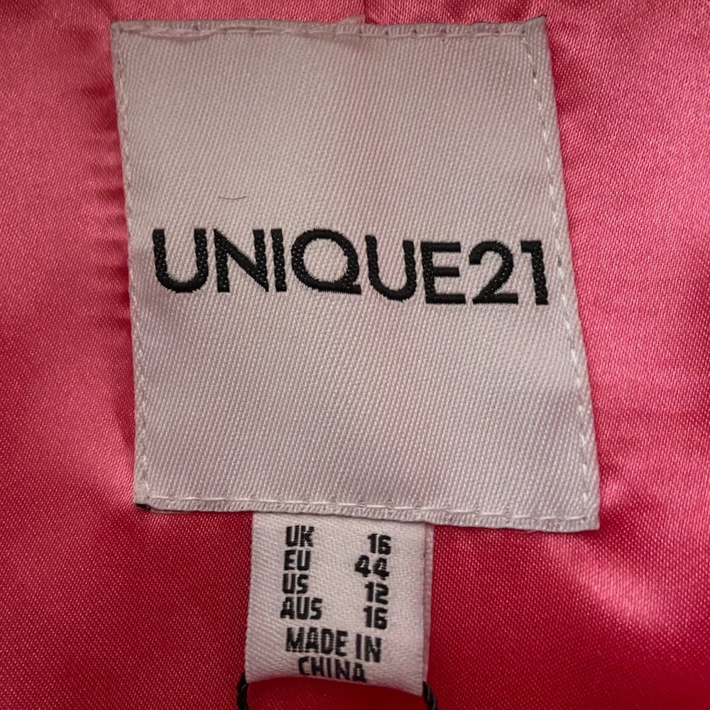 ASOS Unique21 Faux Fur Trim Vinyl Coat in Fuchsia, Size 12 - Picture 11 of 13